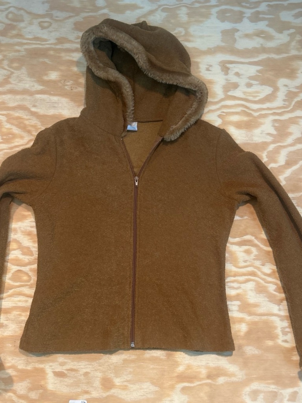 Napoli Style 9704 Faux Fur-Lined Hooded Zip Jacket in Camel Size Large